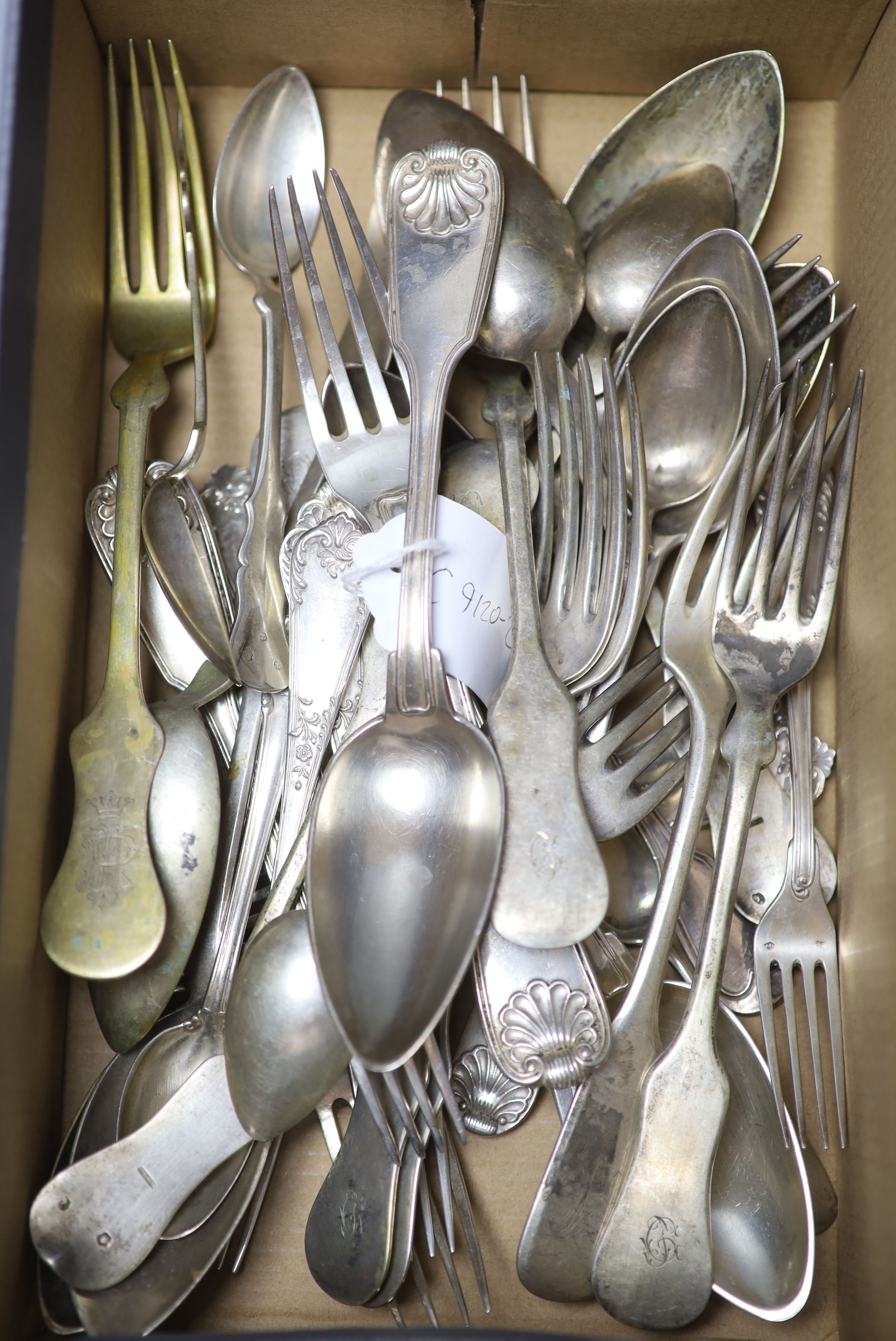 A group of assorted 19th century and later mainly Austro-Hungarian white metal flatware,